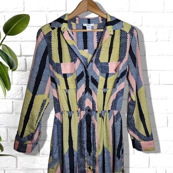 Bar III Geometric Long Sleeve Button-Down Dress - Picture 5 of 9
